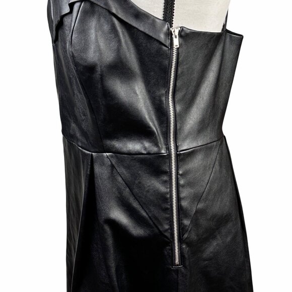Kendall + Kylie Black Faux Leather Mini Dress L Strappy Back Fit & Flare Whimsy - Picture 9 of 13